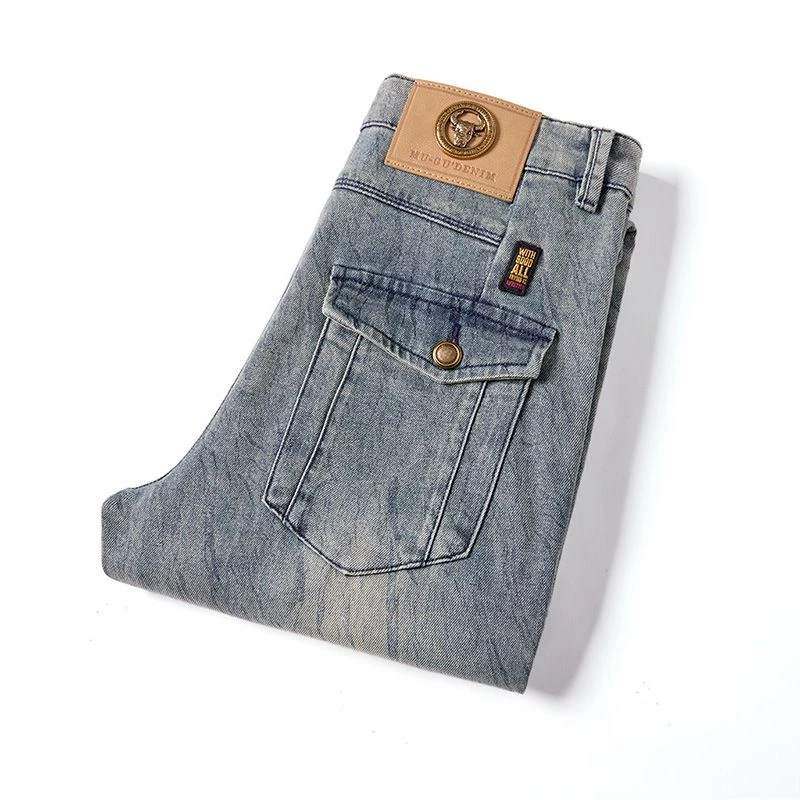雾蓝高弹牛仔裤百搭男士夏季阔腿裤时尚牛仔裤潮流薄款夏季休闲
