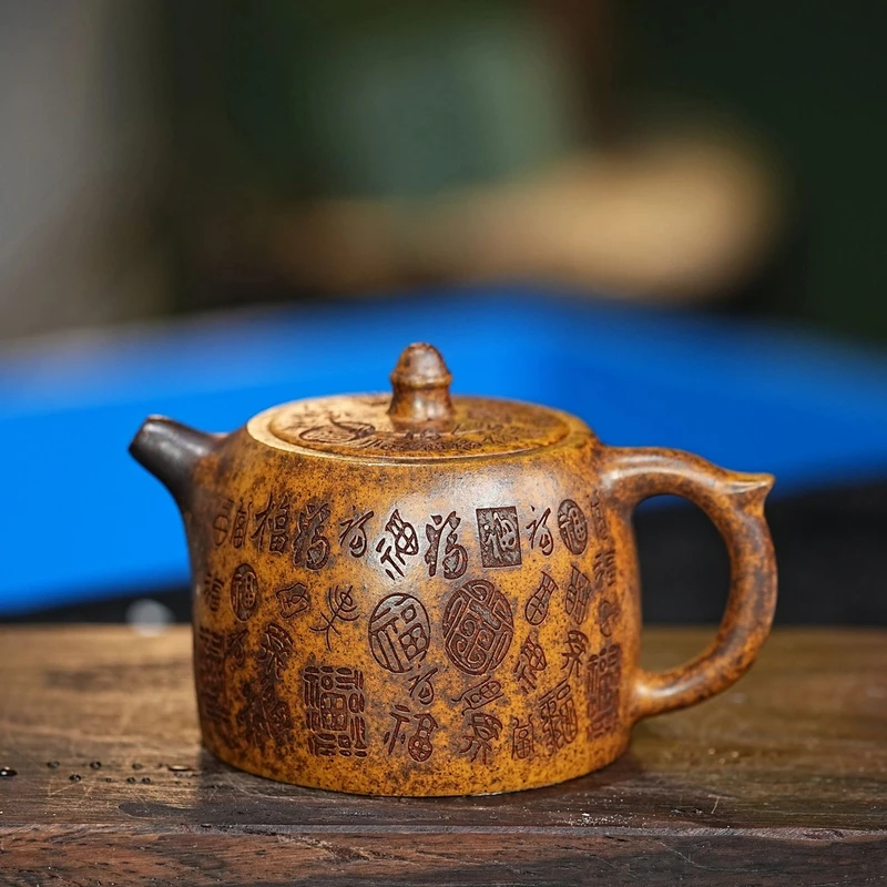 【2716百福汉铎壶】宜兴原矿紫砂手工刻绘百福紫砂壶  汉铎壶小品壶