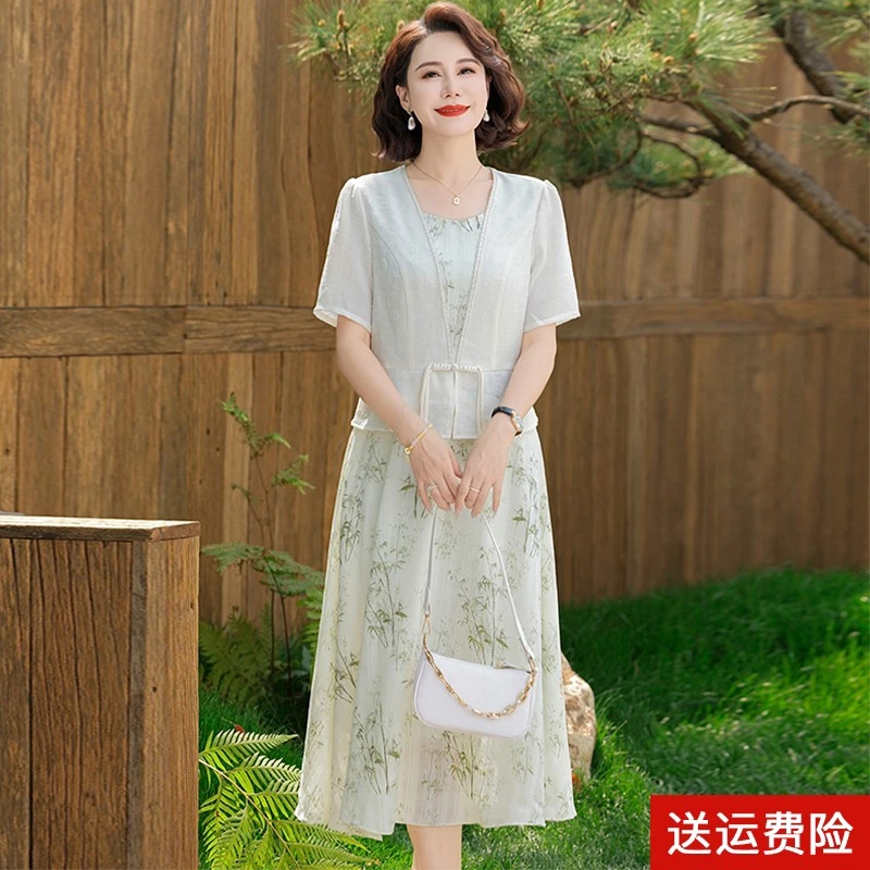 俞兆林漂亮妈妈夏装2025新款中式国风连衣裙中老年女装显瘦假两件