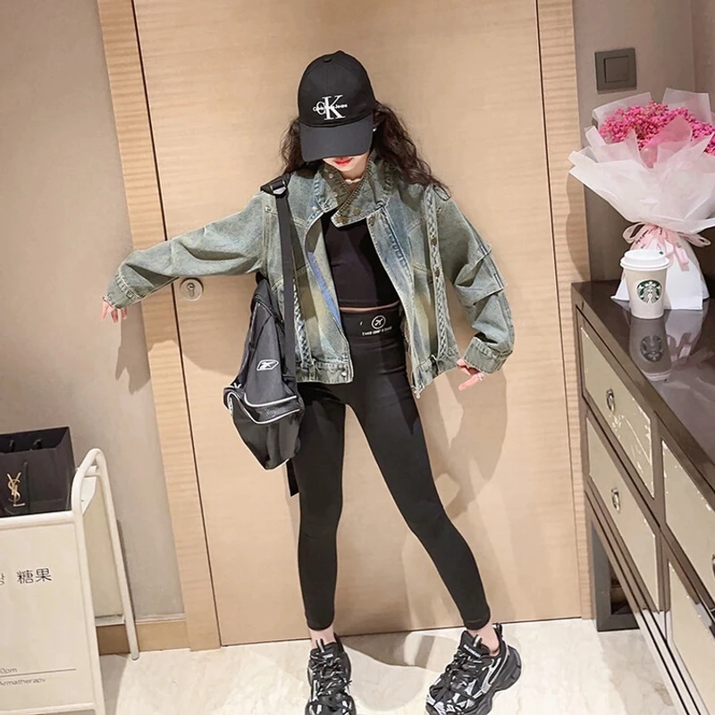 女孩显瘦儿童牛仔外套2025年秋季韩版春秋纯色女童中大童休闲