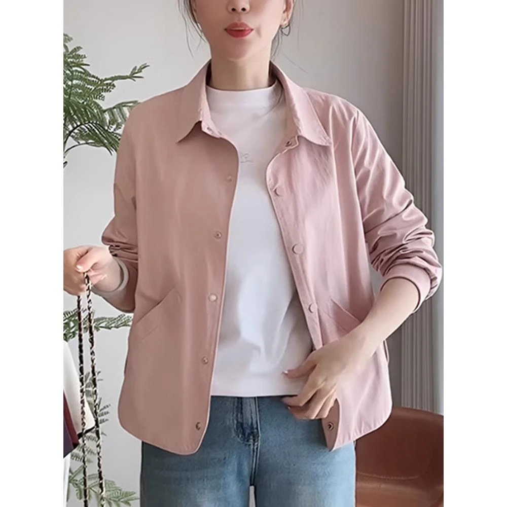 高级感polo领衬衫外套女早秋季薄款大码宽松休闲短款夹克正肩上衣