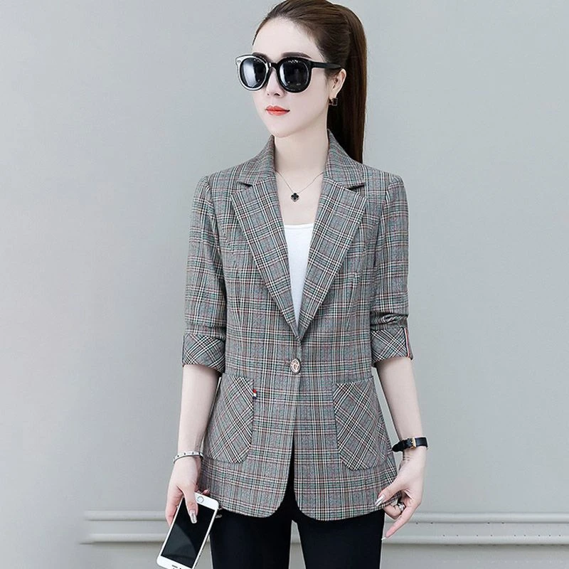 直播012格子小西装外套女2025新款秋季长袖短款上衣