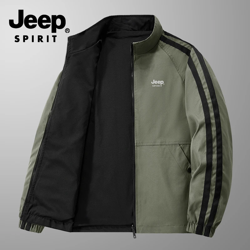 JEEP吉普春秋季防风保暖外套男士休闲户外宽松潮流立领两面穿夹克
