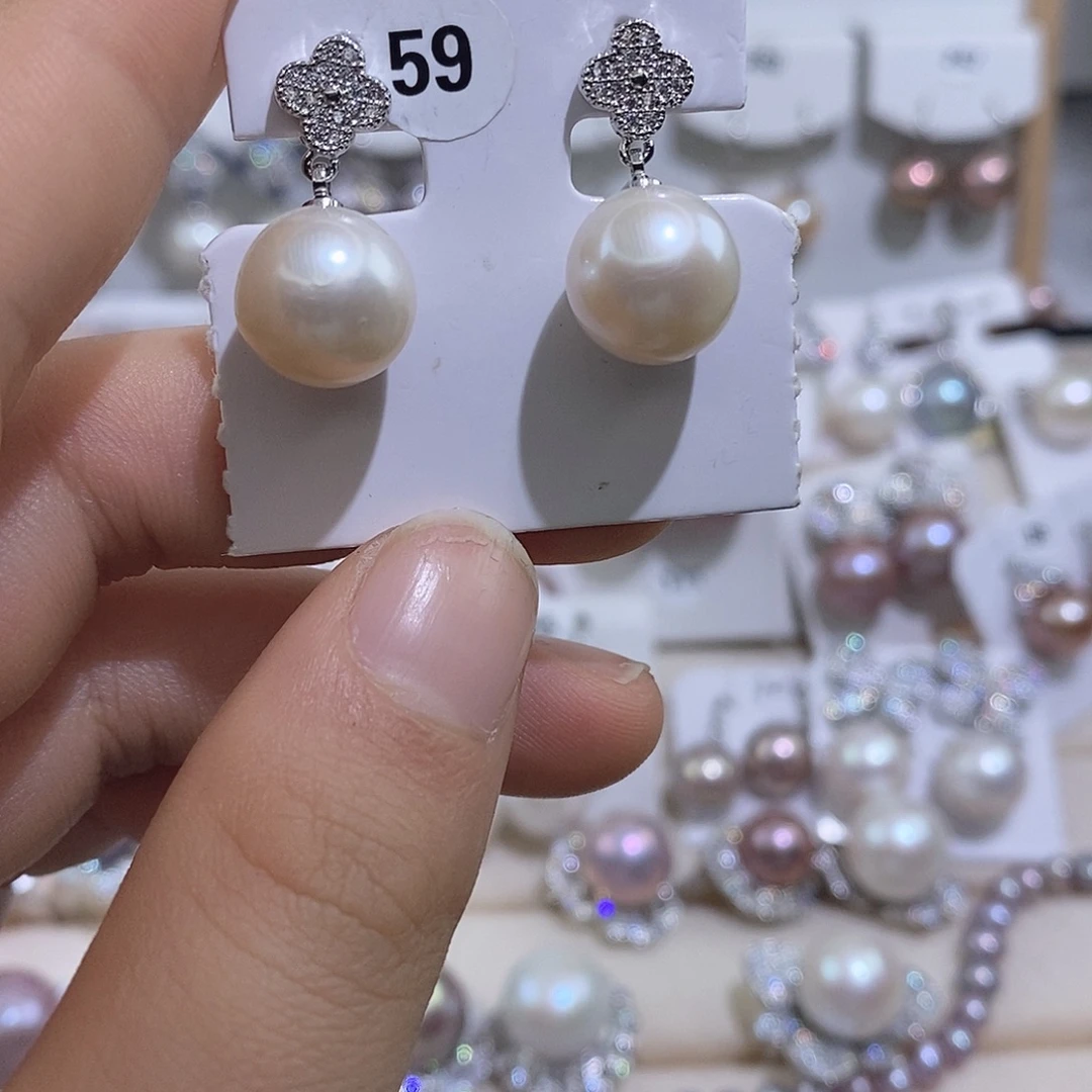 银S925镶嵌耳饰淡水珍珠11.2mm