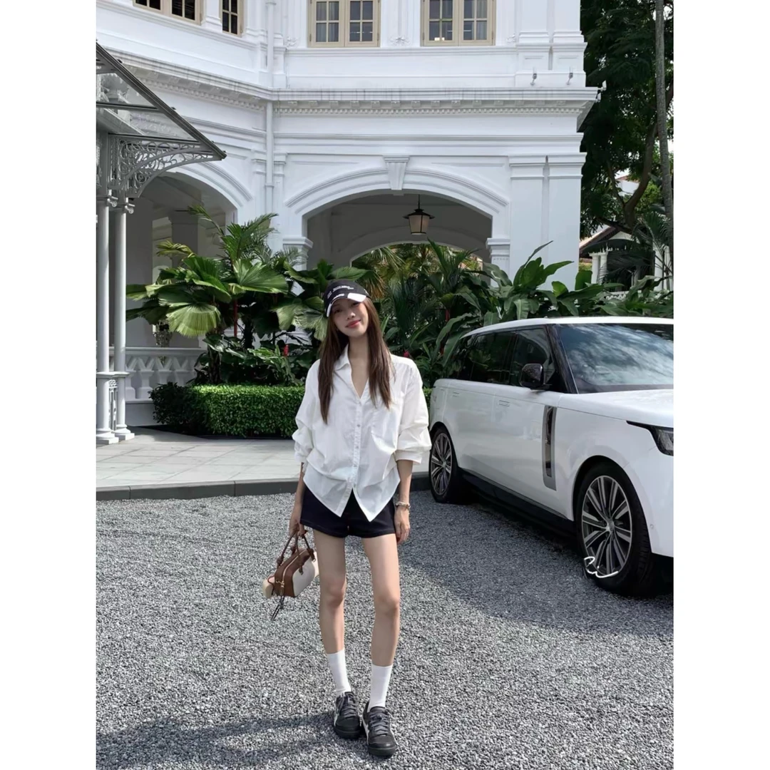 现货！！会凹造型的白衬衫韩版高级感泡泡袖上衣女气质收腰显瘦衬衫