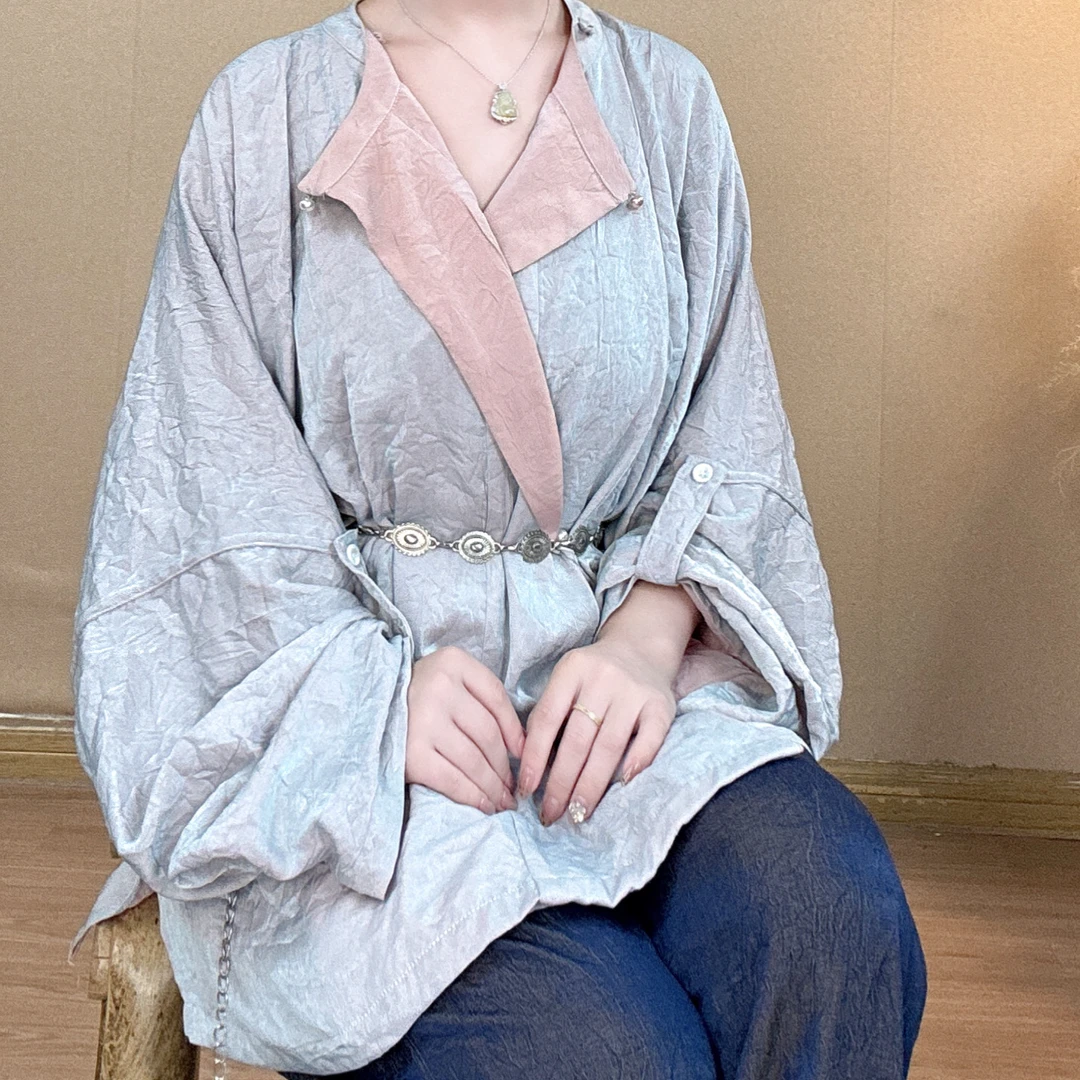 衣羊羊新中式国风复古盘扣上衣女宽松显瘦长袖衬衫烫金双面穿外套