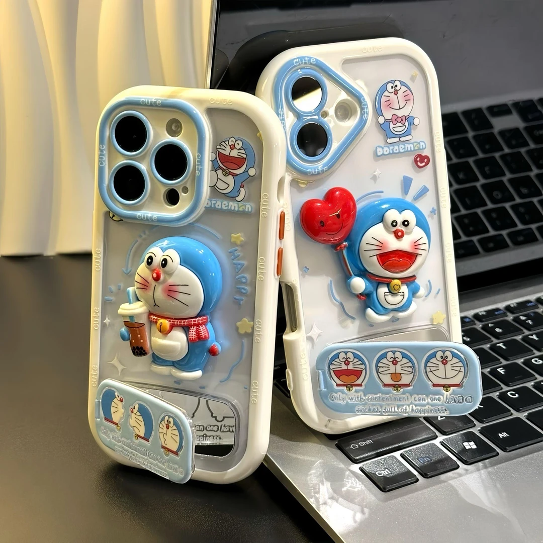 奥菲顿奶茶叮当猫支架适用iPhone16奶油手机壳华为vivo小米oppo套