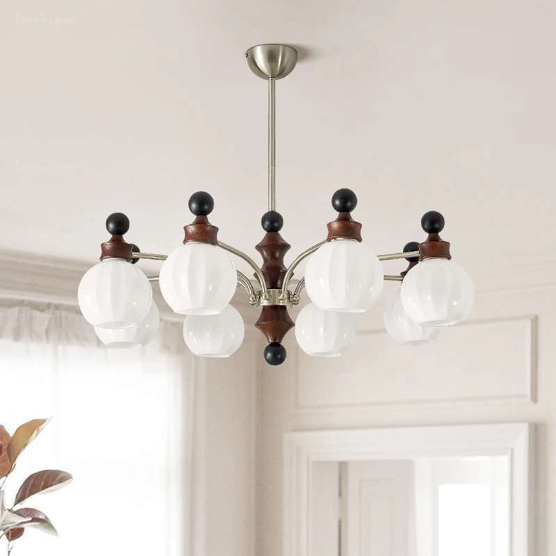 法式中古风客厅吊灯新中式高端大厅主灯2025新款原木实木吸顶灯具