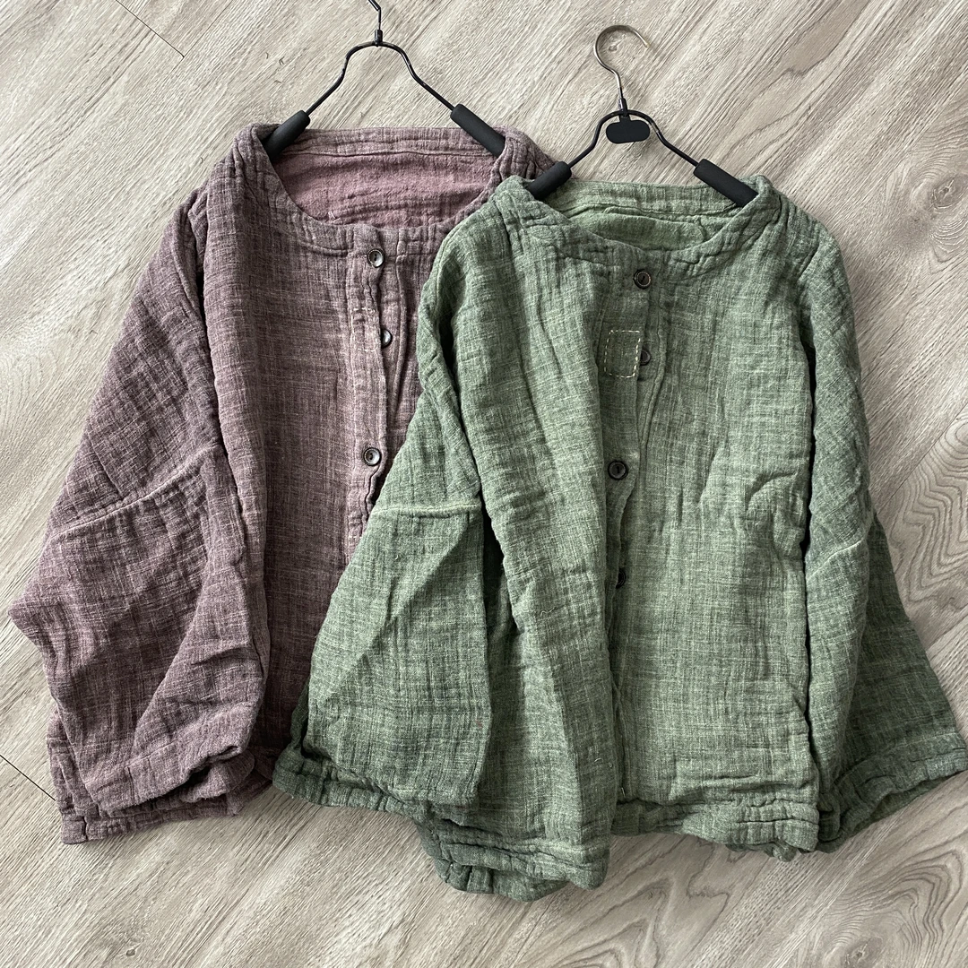 秋冬新品加厚双色亚麻开衫外套 衣长60