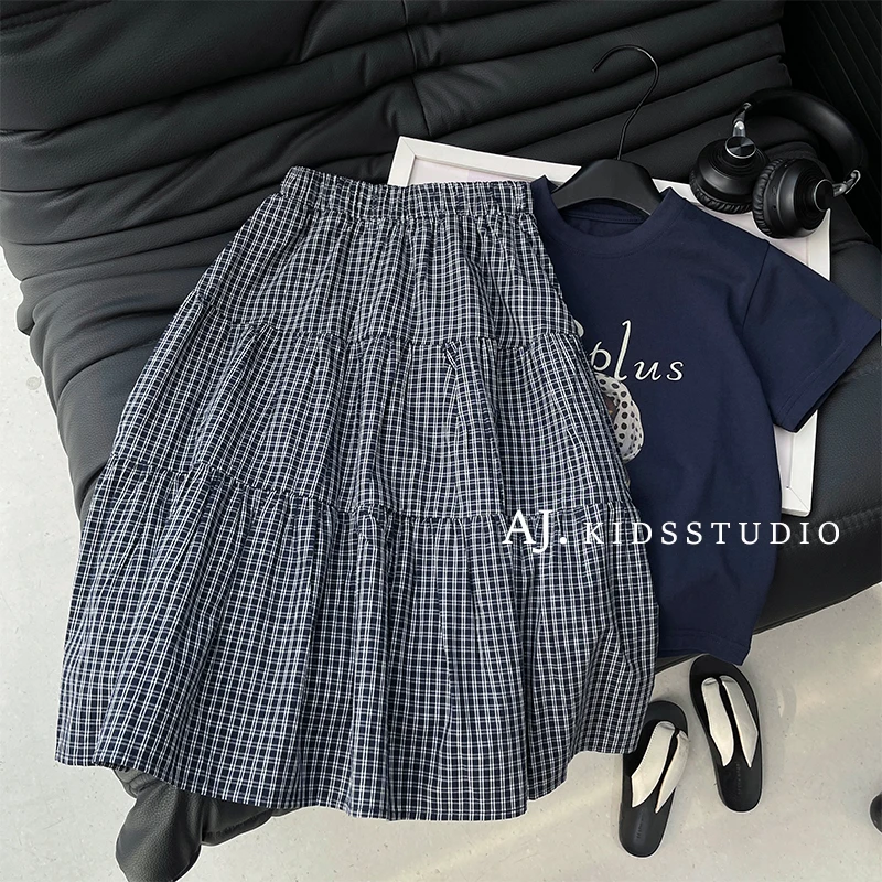Q阿卷2025夏装儿童韩版时尚复古格纹女童百搭半身裙MPG5998-PP3