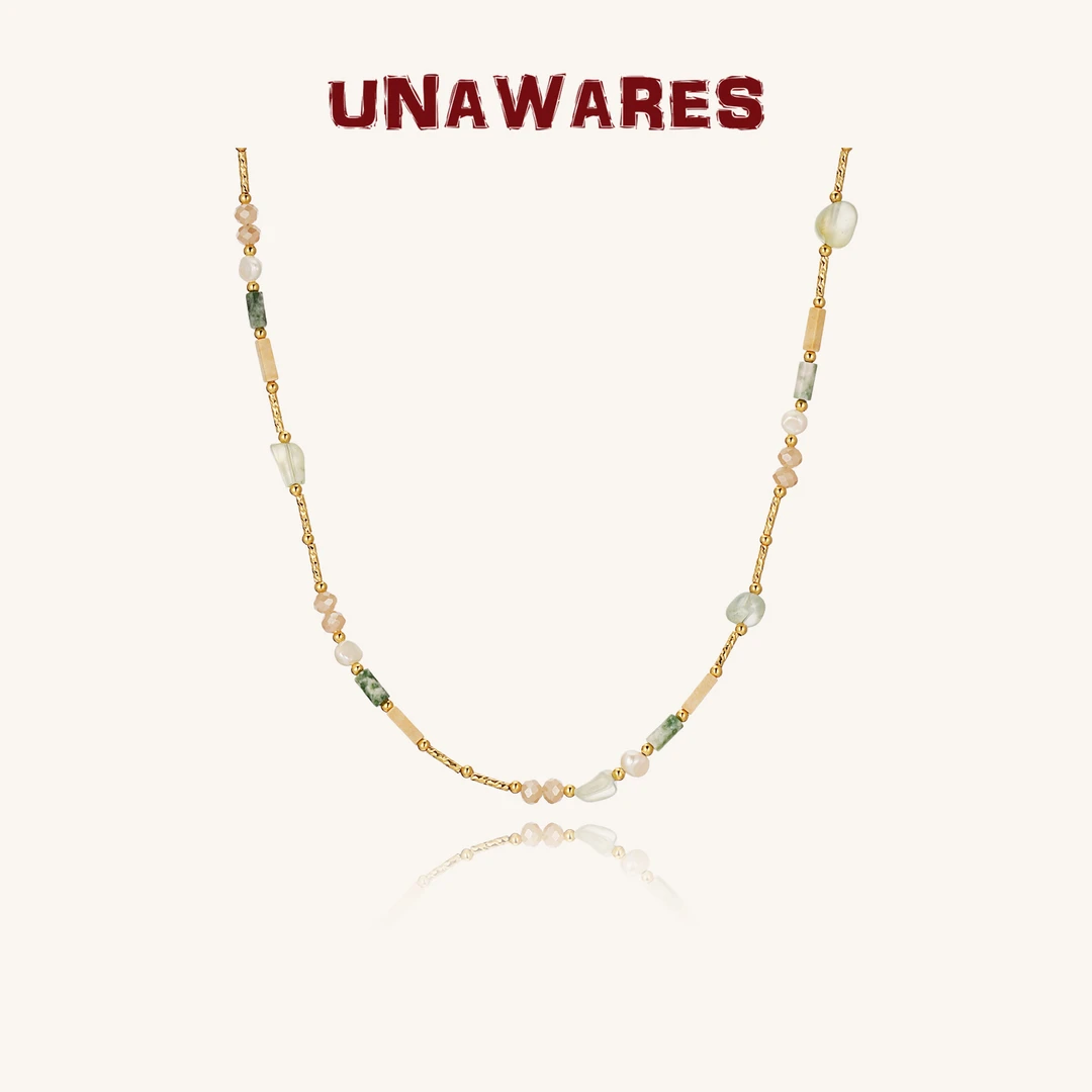 合金仿珍珠项链 UNAWARES彩色石串人工珍珠项链女度假风