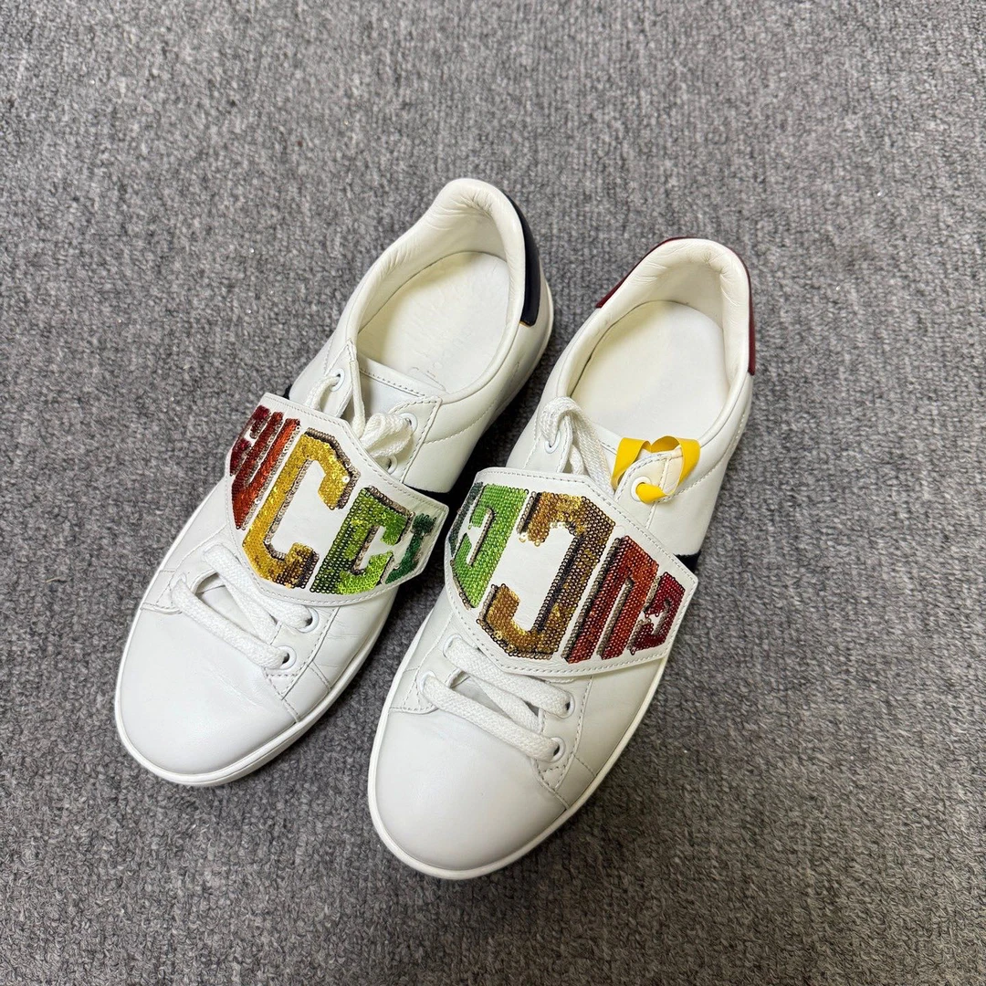 95新 GUCCI/古驰 魔术贴休闲平底鞋 38码/11880