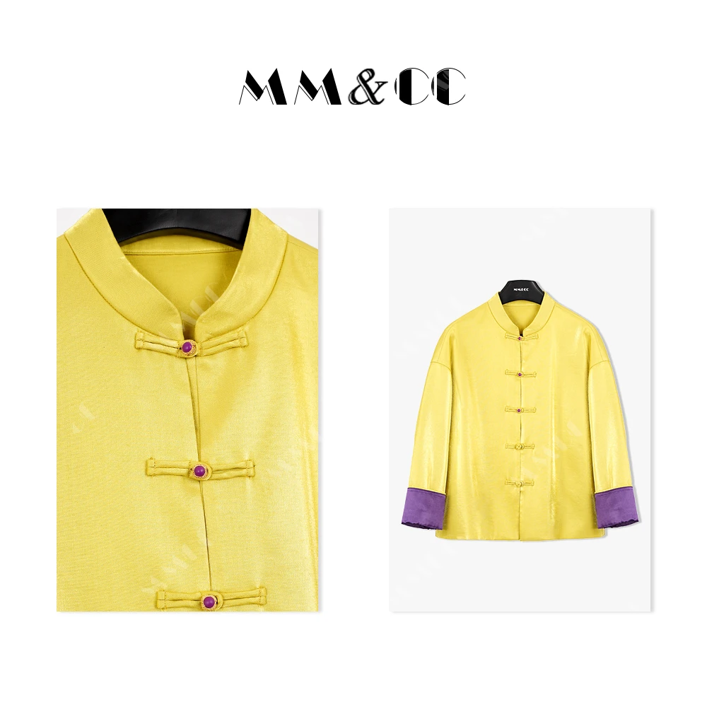 【琉璃】新中式立领提花盘扣短外套女春唐装缎面上衣F9029