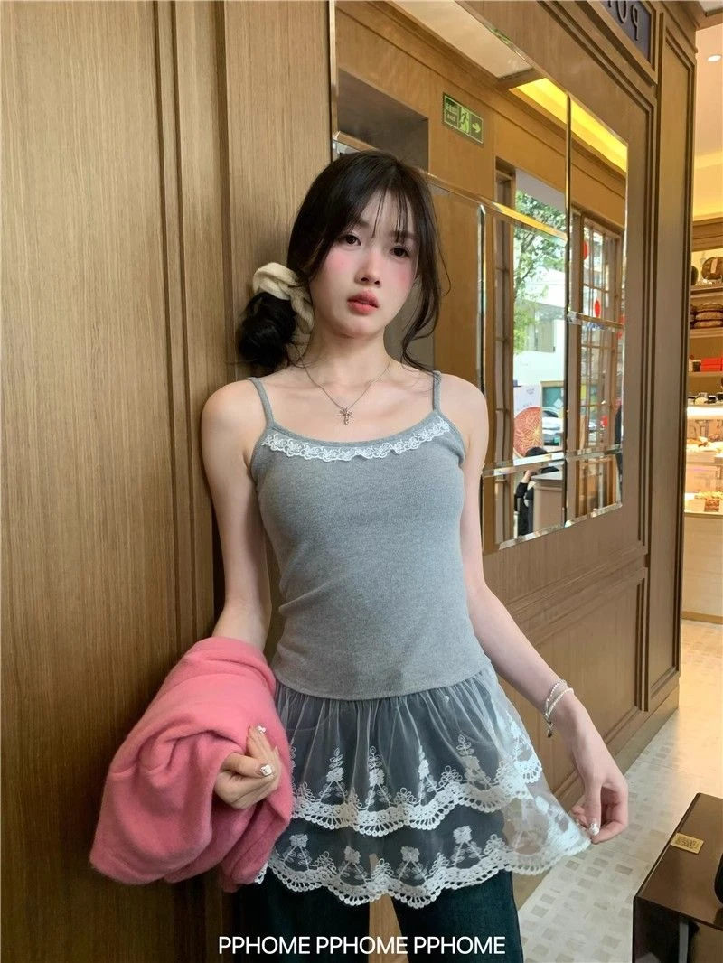 夏季时髦潮流纯欲风吊带T恤修身女装百搭ins性感辣妹蕾丝背心小衫