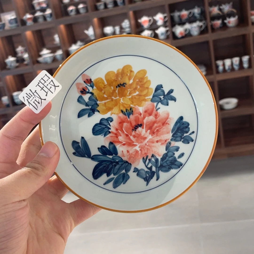 釉下手绘茶具微瑕