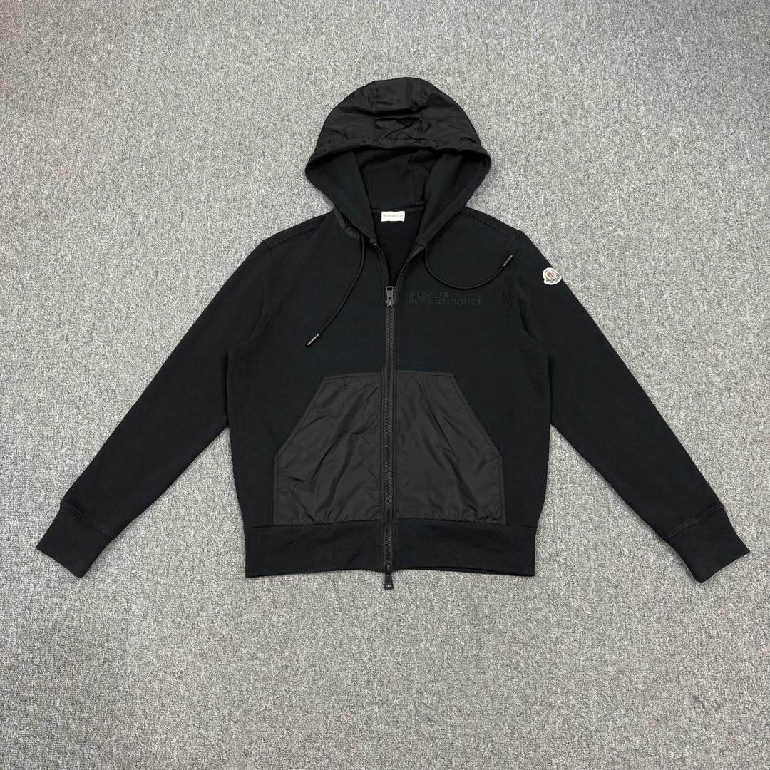 99新 MONCLER 18058317Moncler蒙口黑色尼龙拼接拉链外套 M码99新