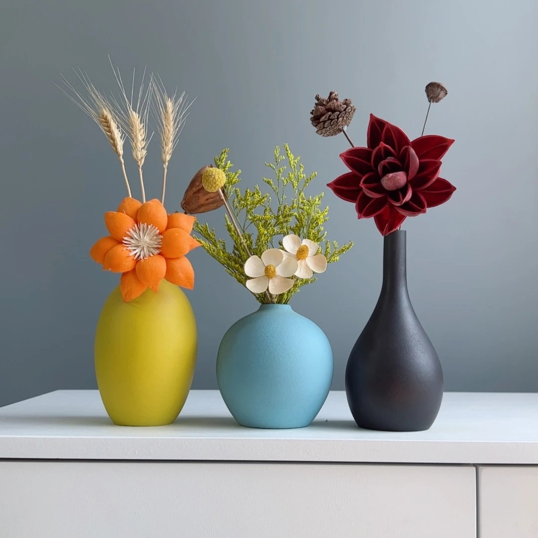 摆件陶瓷小花瓶摆件含花总高约20-30cm