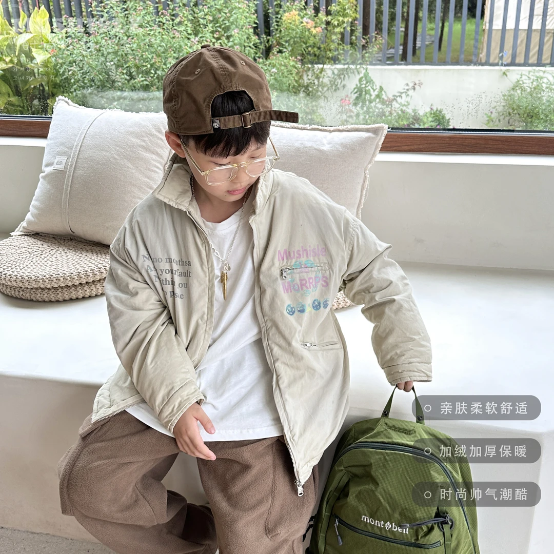 阿又冬季童装男童儿童中大童亲子加绒洗褪外套99030D