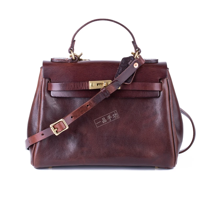 太阳家凯丽包复古意大利高油脂植鞣牛皮厚皮手提包通勤百搭多用包