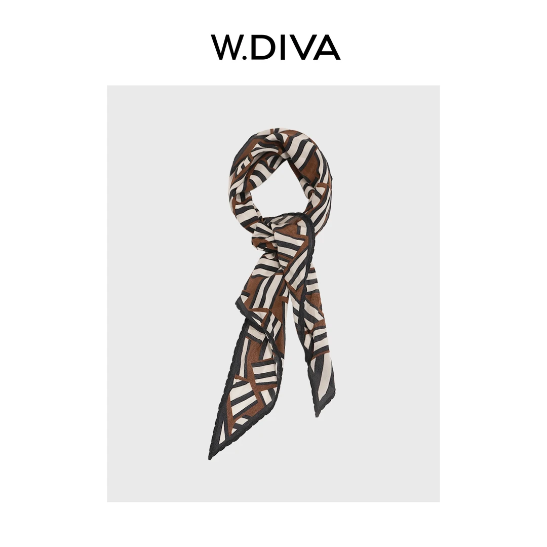 W.Diva【三色迹】14姆米双绉真丝几何艺术绳绣卷边长丝巾50J302249