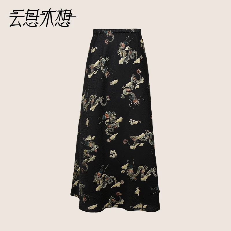 Ysimo-X云思木想新中式2024夏季新款提花松紧腰显瘦半身裙12030