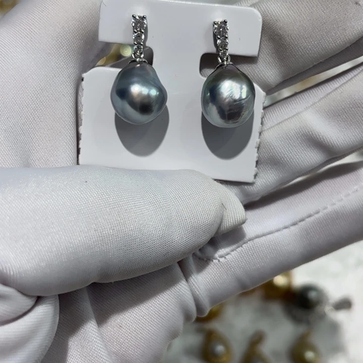 耳饰银S925镶嵌海水珍珠