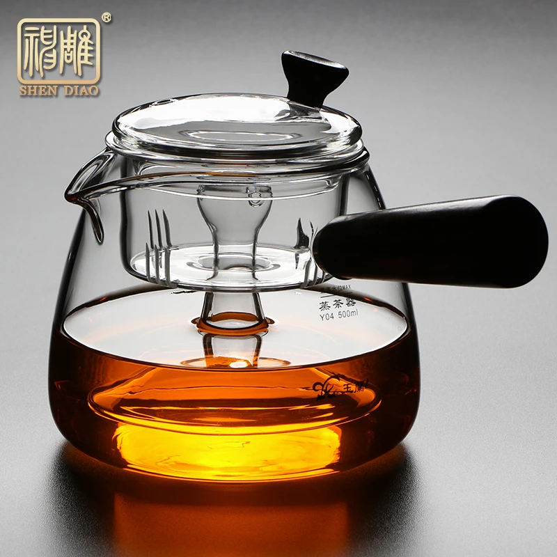 神雕加厚耐热玻璃蒸茶壶煮茶器侧把煮水壶花茶过滤家用电陶炉套装