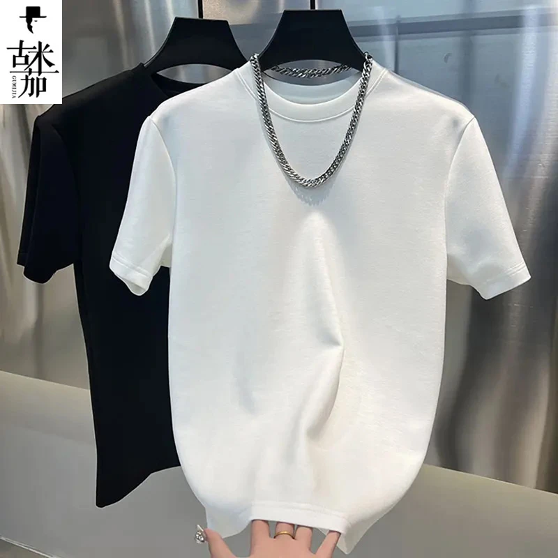 2025春夏男士净版打底短袖休闲简约圆领纯色短袖T恤