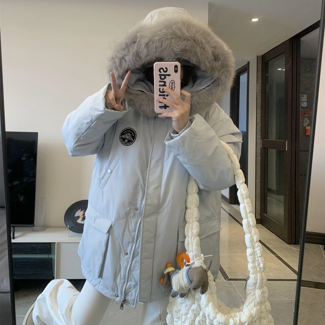 加厚加绒派克服外套女秋冬季新款高端大毛领显瘦韩版工装羽绒棉服