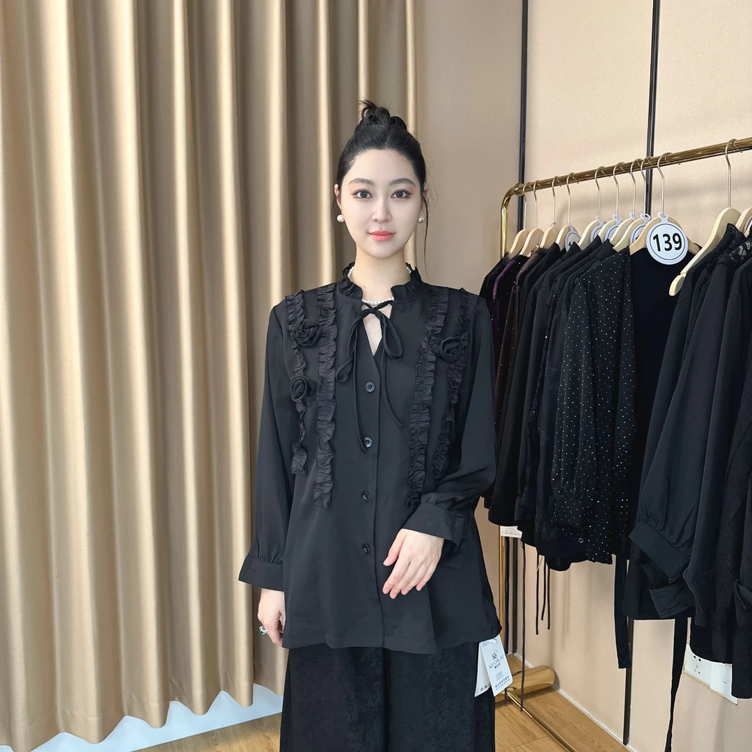 【179】纯色蝴蝶结女常规常规款拼接衬衫气质百搭短外套秋冬