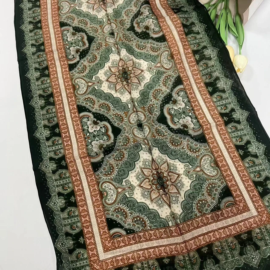 薯莨长巾纱巾-绿林图腾 50*180cm丝巾