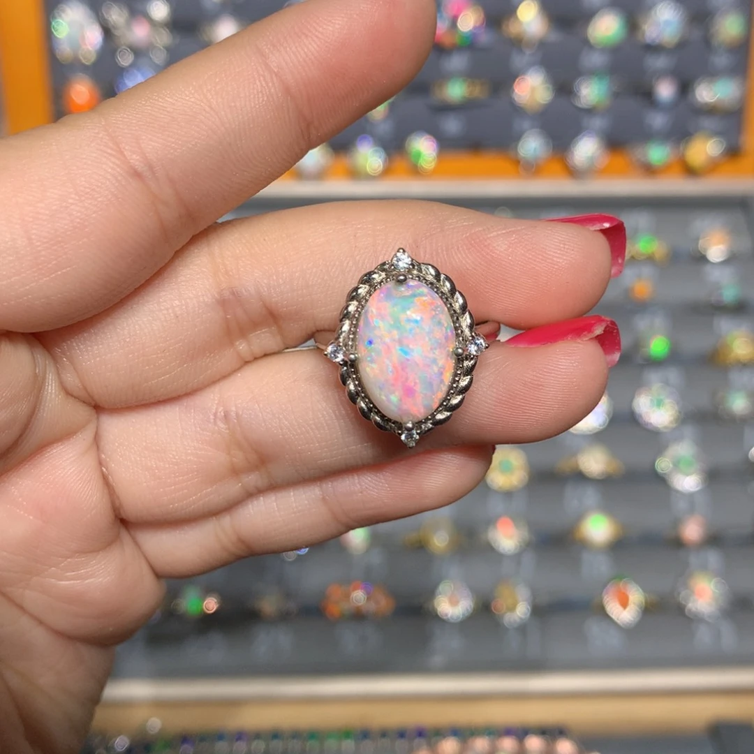 银S925镶嵌欧泊澳洲欧泊戒指l