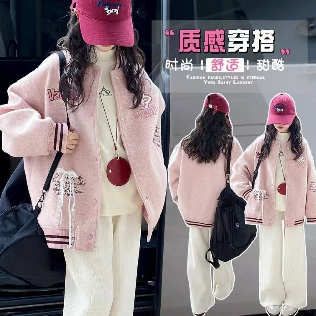 女童外套秋冬款2025新款儿童夹棉棒球服女孩大童冬季加厚保暖夹克