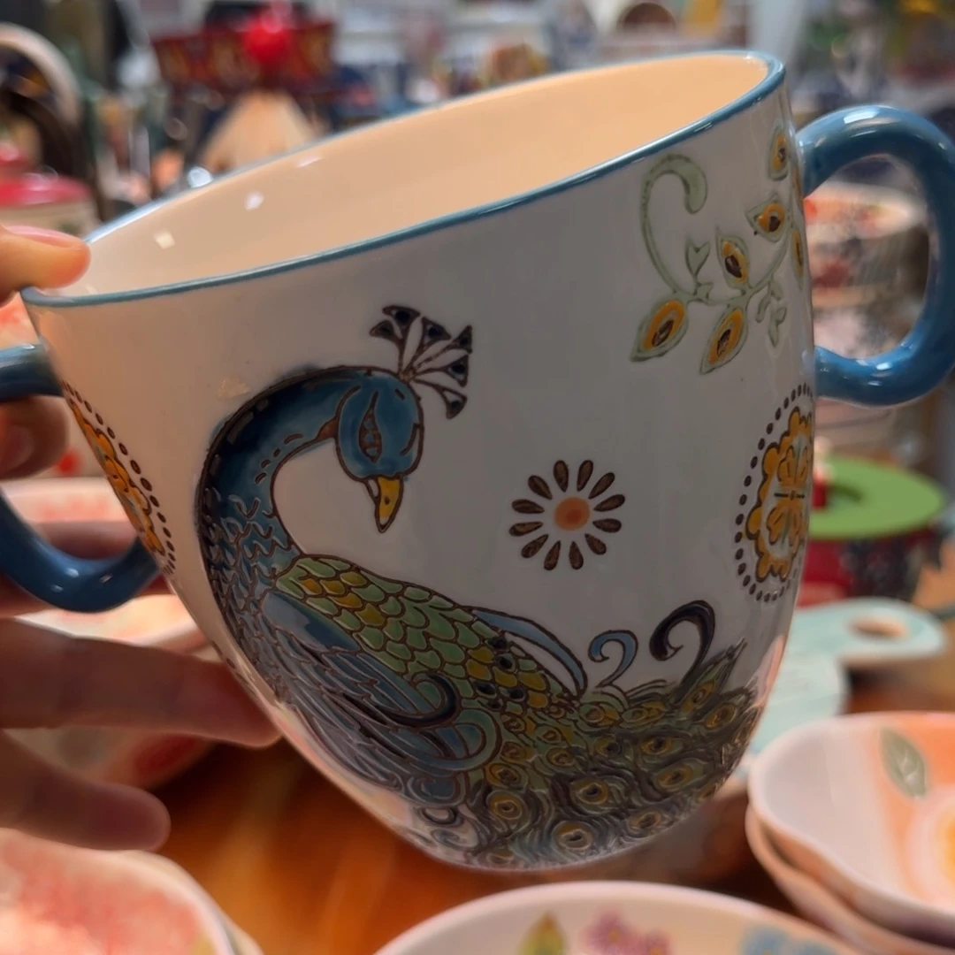 陶瓷外贸孔雀双耳浮雕冰桶1只