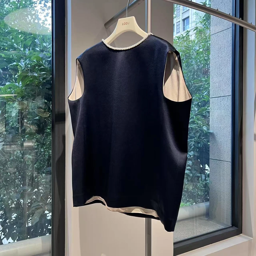 【LGDL】设计师款镶嵌珍珠领醋酸上衣