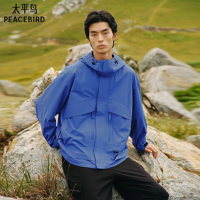 【商场同款】太平鸟男装 25年秋痞帅克莱因蓝户外连帽夹克B2BCF3424