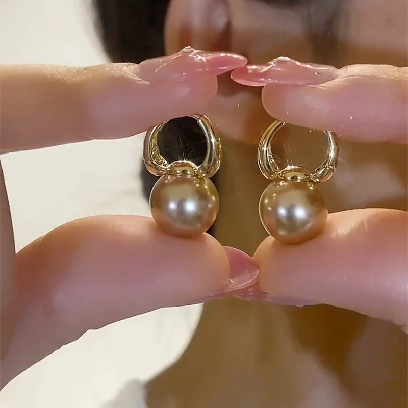 唯美港风耳饰~法式简约高级感香槟色耳扣式耳环新韩系通勤耳饰品