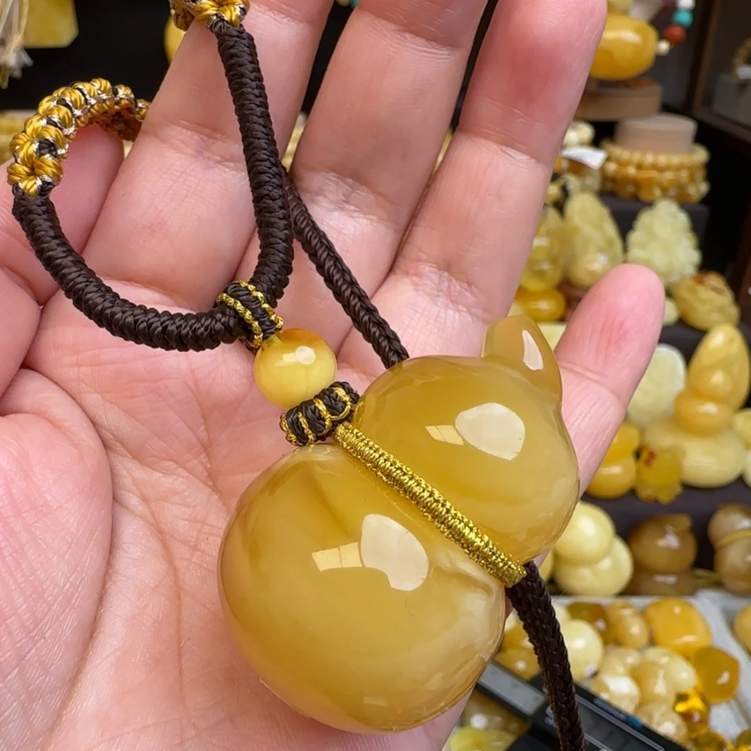 琥珀未镶嵌套链天然俄料蜜蜡葫芦吊坠