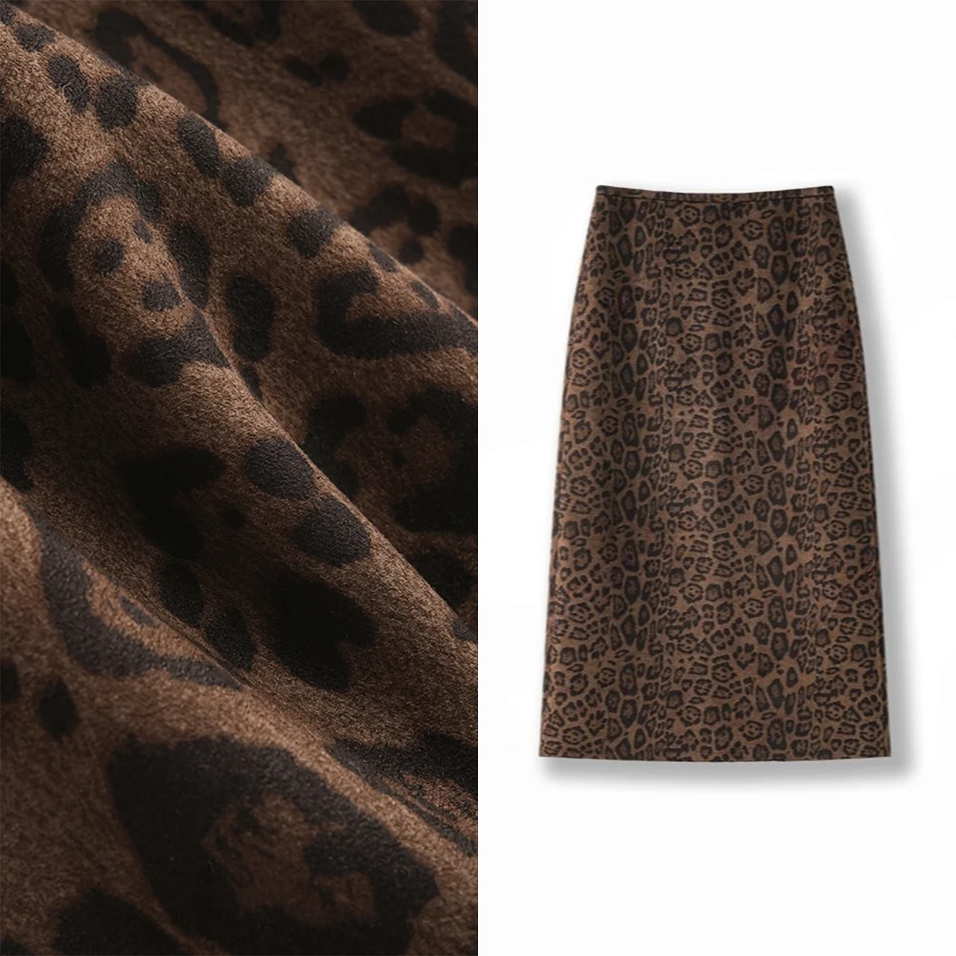 豹纹半身裙女春秋季2025新款高腰中长款a字包臀裙质感开叉直筒裙