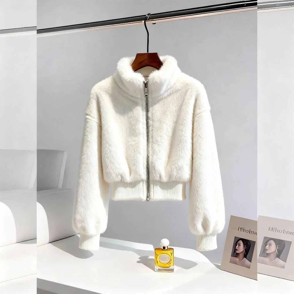 冬季保暖小众时尚白色奶油风短外套2025新款韩系简约百搭立领女装