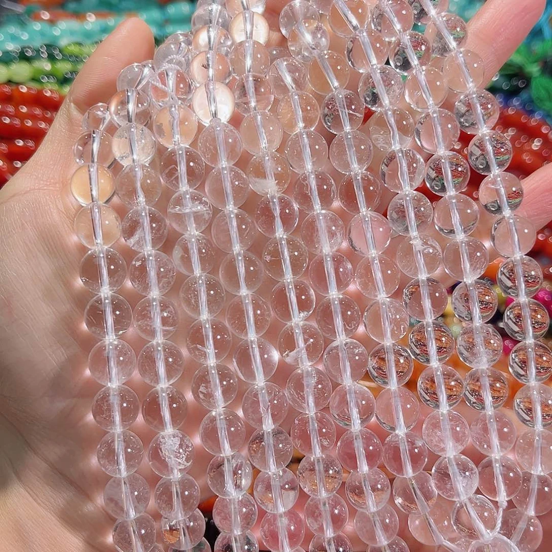 玛瑙/玉髓合金珠宝半成品10mm白水晶高透一条