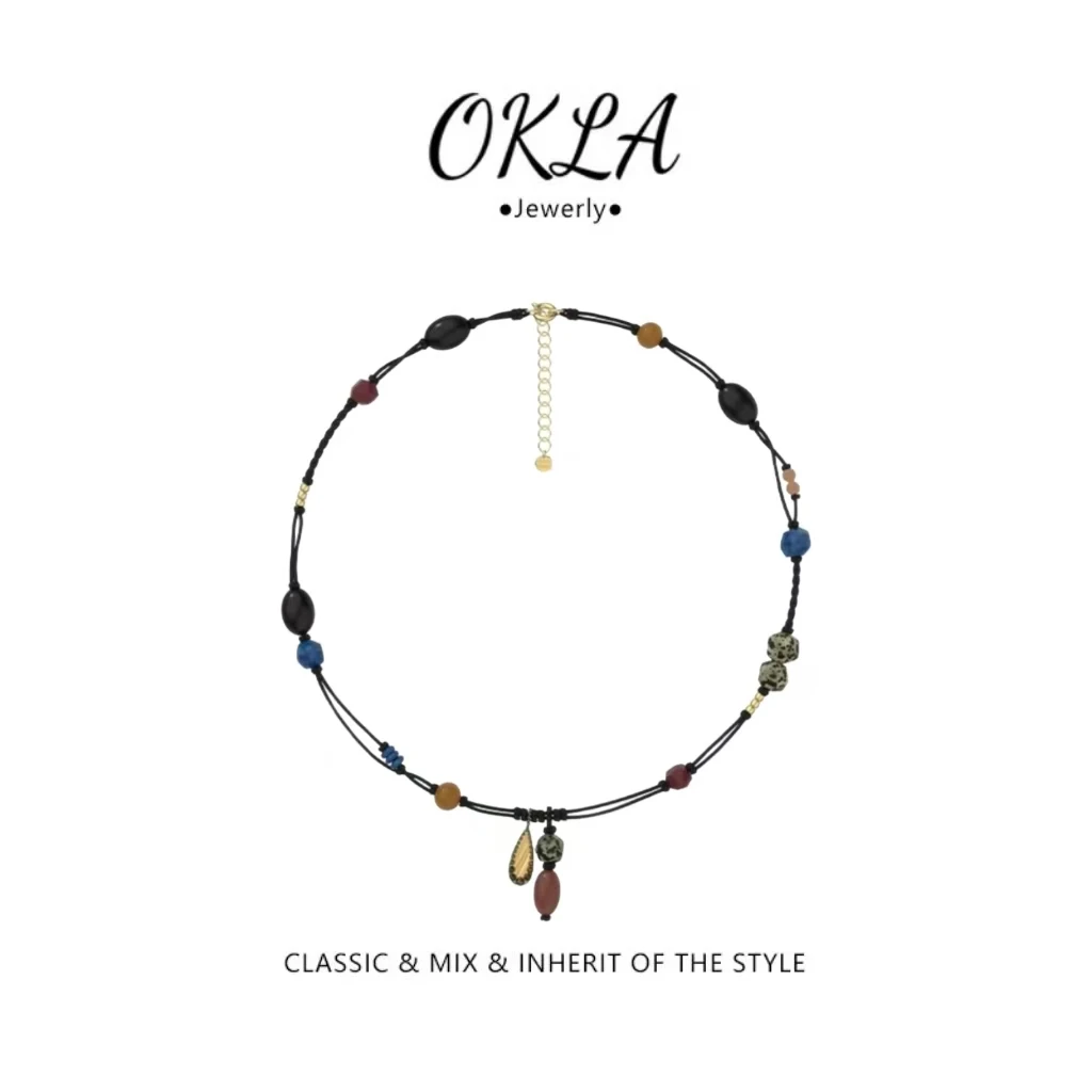 非金属皮质项链 手工编织绳串珠项链复古毛衣链百搭民族风小众