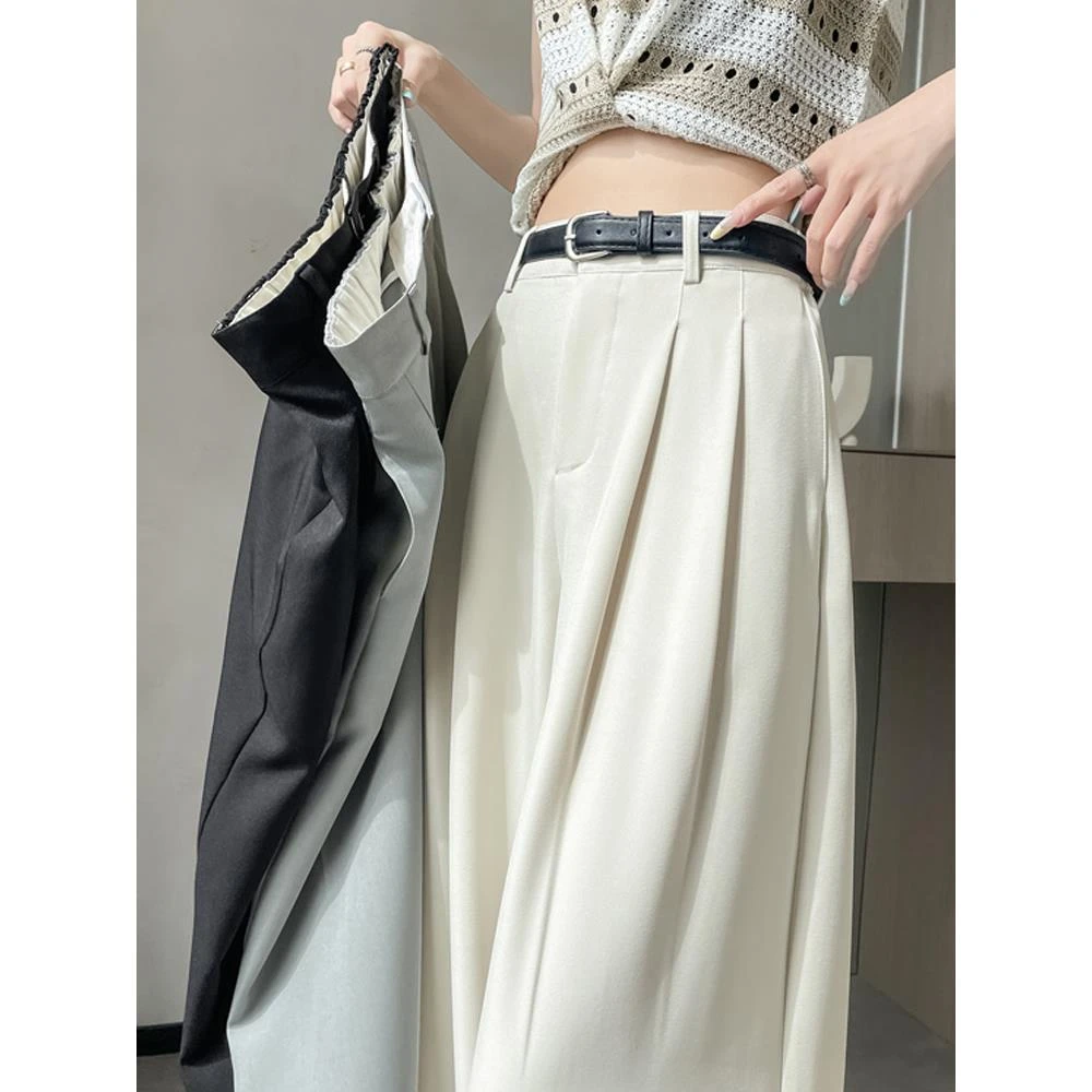 高级感西装裤女夏季薄款2025新款高腰显瘦宽松直筒垂感冰丝阔腿裤