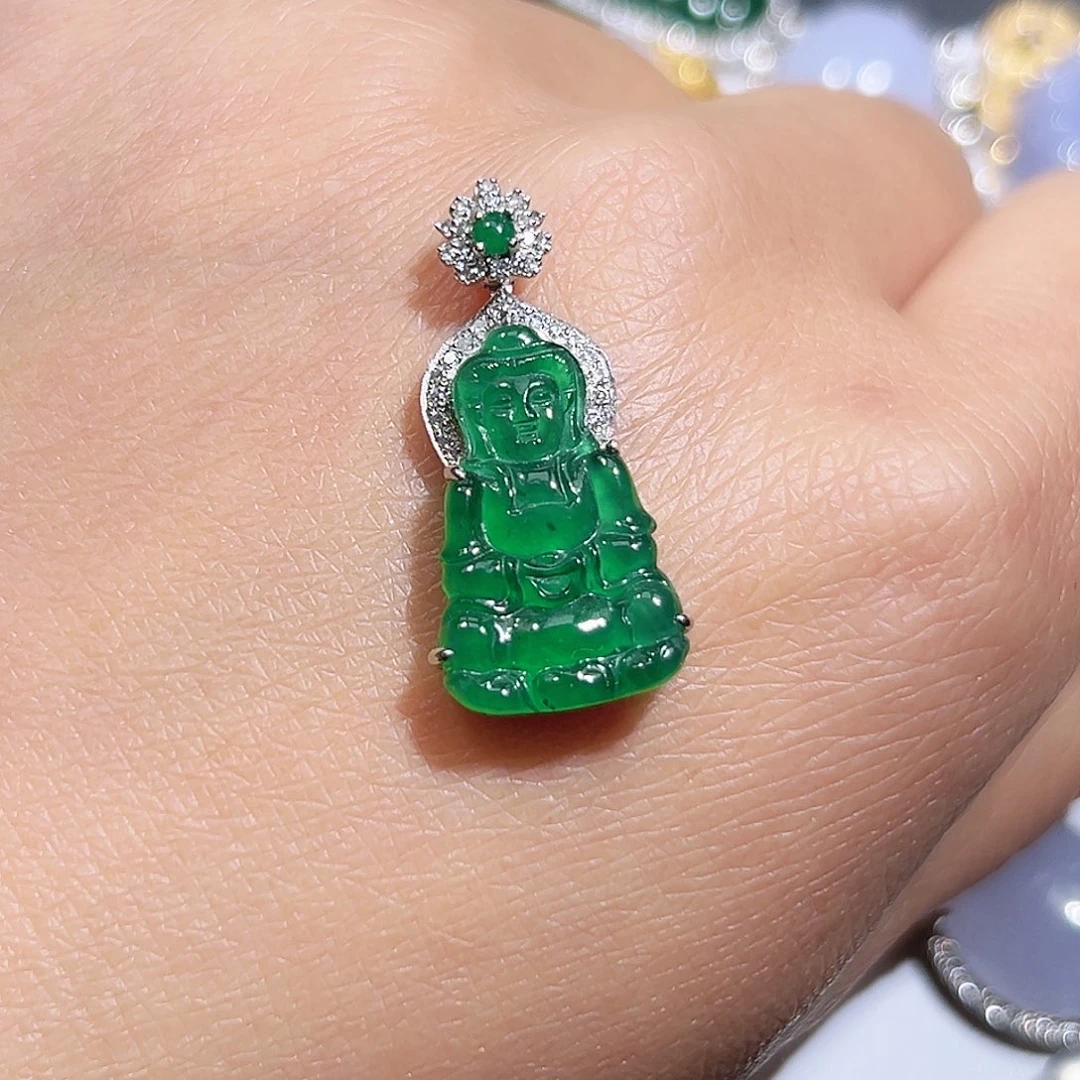 翡翠吊坠(不含链)18K金镶嵌