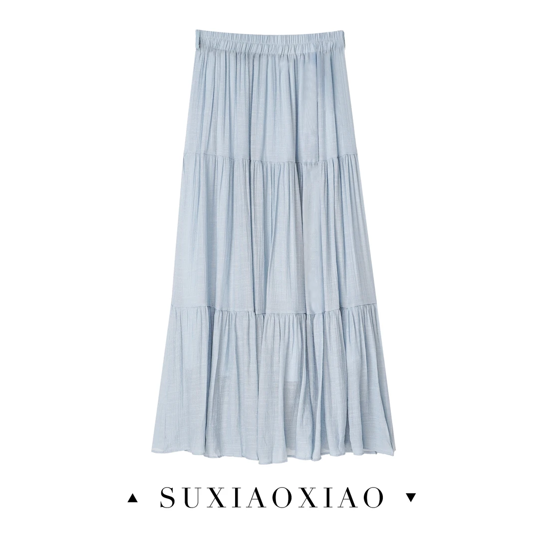 苏晓晓【沁水】独特女夏季气质垂感宽松百褶a字大摆长裙25BJ1246