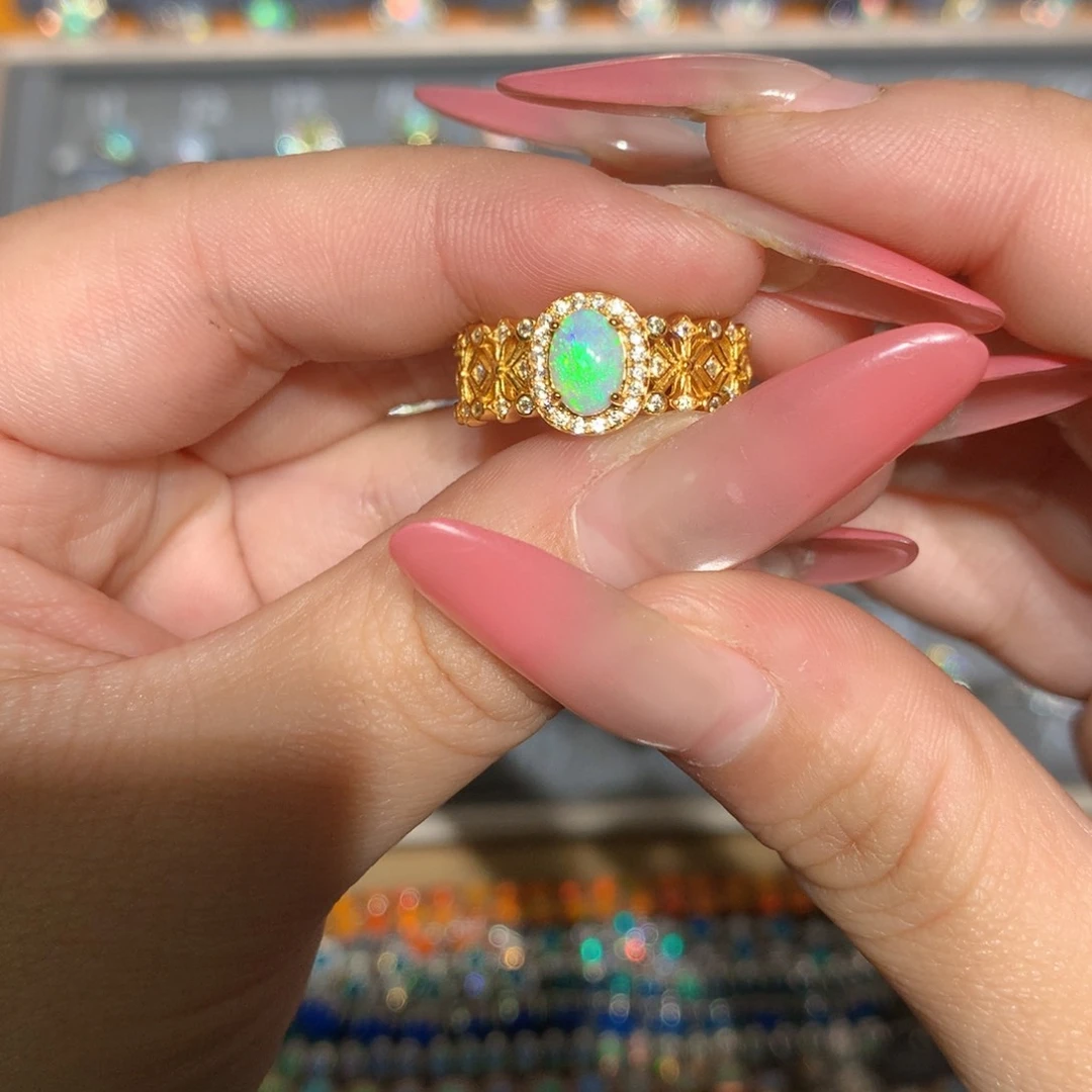 银S925镶嵌欧泊澳洲欧泊戒指l