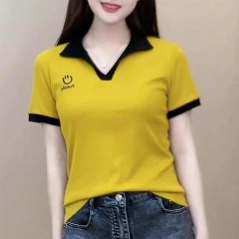 纯棉时尚休闲短袖t恤女2025年夏季新款百搭宽松显瘦洋气上衣衬衫