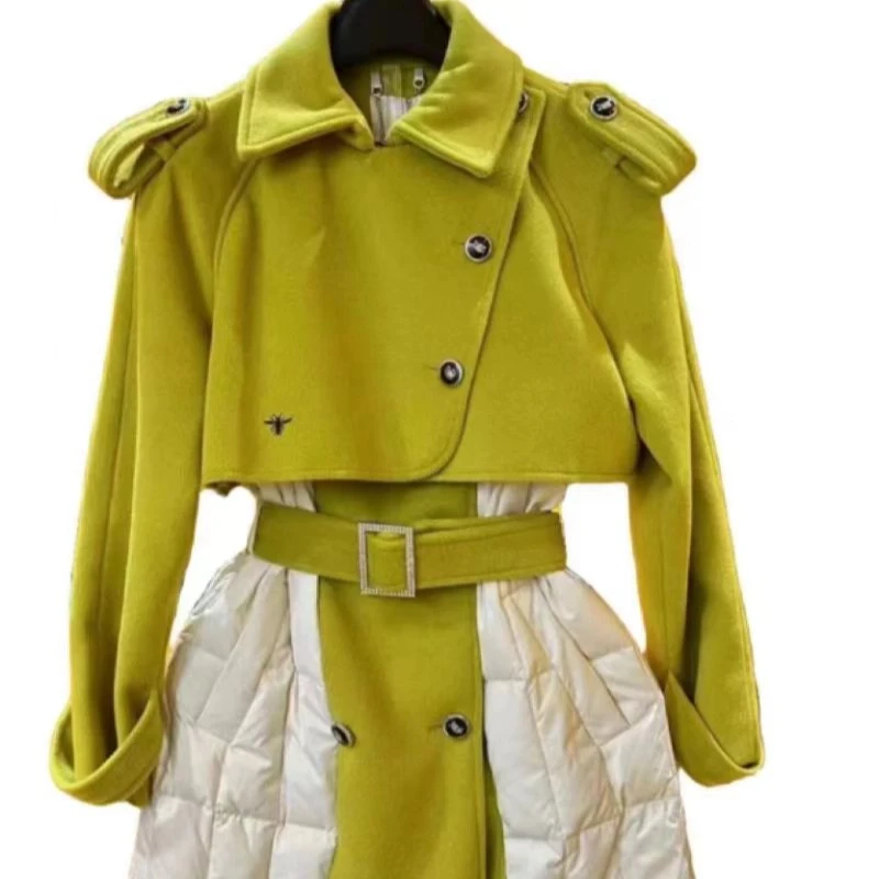 编码【71号】高定90白鸭绒百搭拼接防风毛呢外套AL6-A110