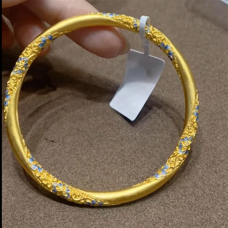 铜合金手镯 小众首饰青花珐琅莫比乌斯兰花花丝手镯女款繁花似锦