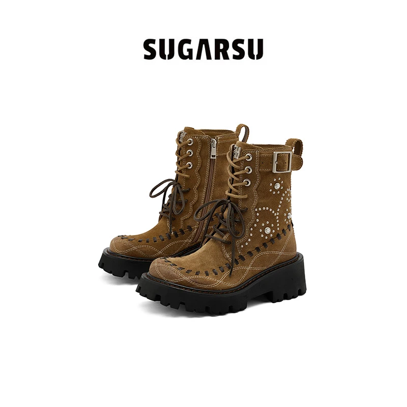 谢可寅同款|SugarSu酥履25年秋季新款复古游牧真皮马丁厚底短靴女